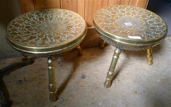 Pair Indian brass stools